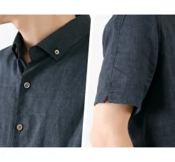 RE MADE IN TOKYO JAPAN Shirts^/ Linen Canvas Button Down Shirt / Short Sleeve