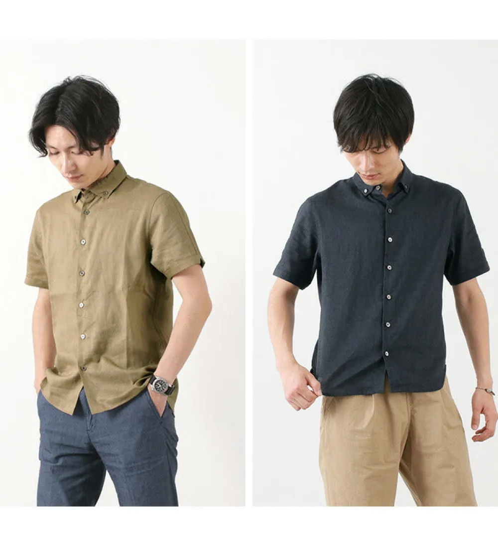 RE MADE IN TOKYO JAPAN Shirts^/ Linen Canvas Button Down Shirt / Short Sleeve