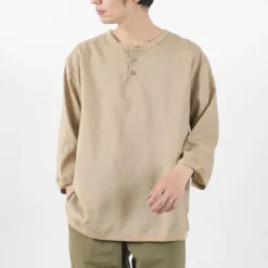 RE MADE IN TOKYO JAPAN T-Shirts^/ Linen Canvas Henry Neck T-Shirt