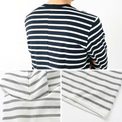 RE MADE IN TOKYO JAPAN T-Shirts^/ Perfect Inner Giza Cotton Striped Crew Neck L/S T-Shirt