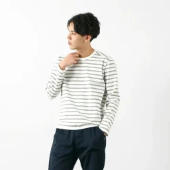 RE MADE IN TOKYO JAPAN T-Shirts^/ Perfect Inner Giza Cotton Striped Crew Neck L/S T-Shirt