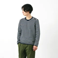 RE MADE IN TOKYO JAPAN T-Shirts^/ Perfect Inner Giza Cotton Striped Crew Neck L/S T-Shirt