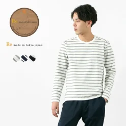 RE MADE IN TOKYO JAPAN T-Shirts^/ Perfect Inner Giza Cotton Striped Crew Neck L/S T-Shirt