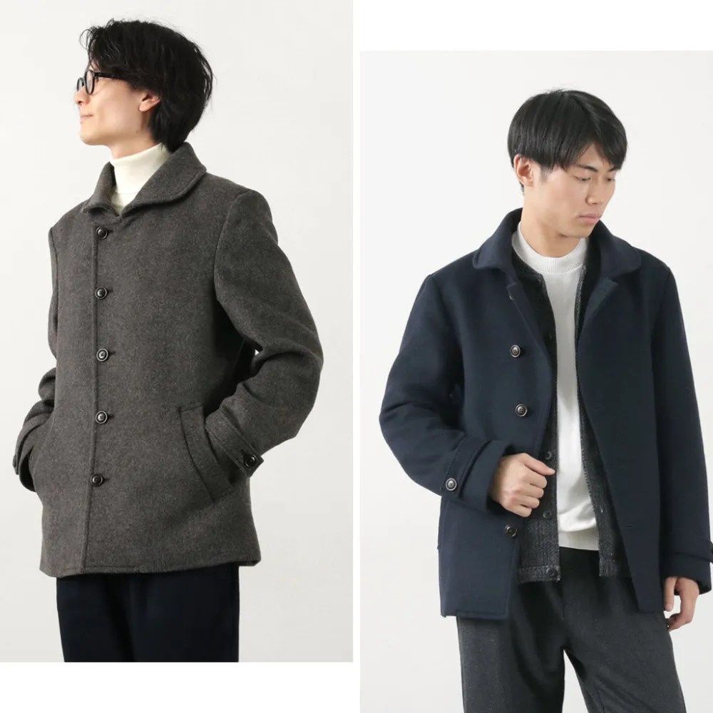 RE MADE IN TOKYO JAPAN Coats^/ Wool Melton Stand Collar Pea Coat