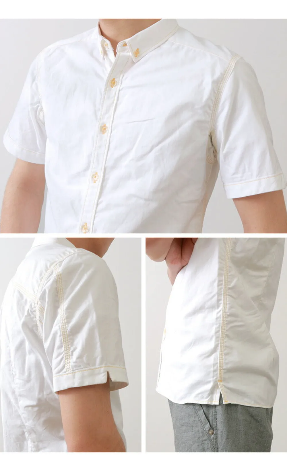 RE MADE IN TOKYO JAPAN Shirts^/ Yellow Stitched Short Sleeve Button Down Shirt