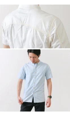 RE MADE IN TOKYO JAPAN Shirts^/ Yellow Stitched Short Sleeve Button Down Shirt