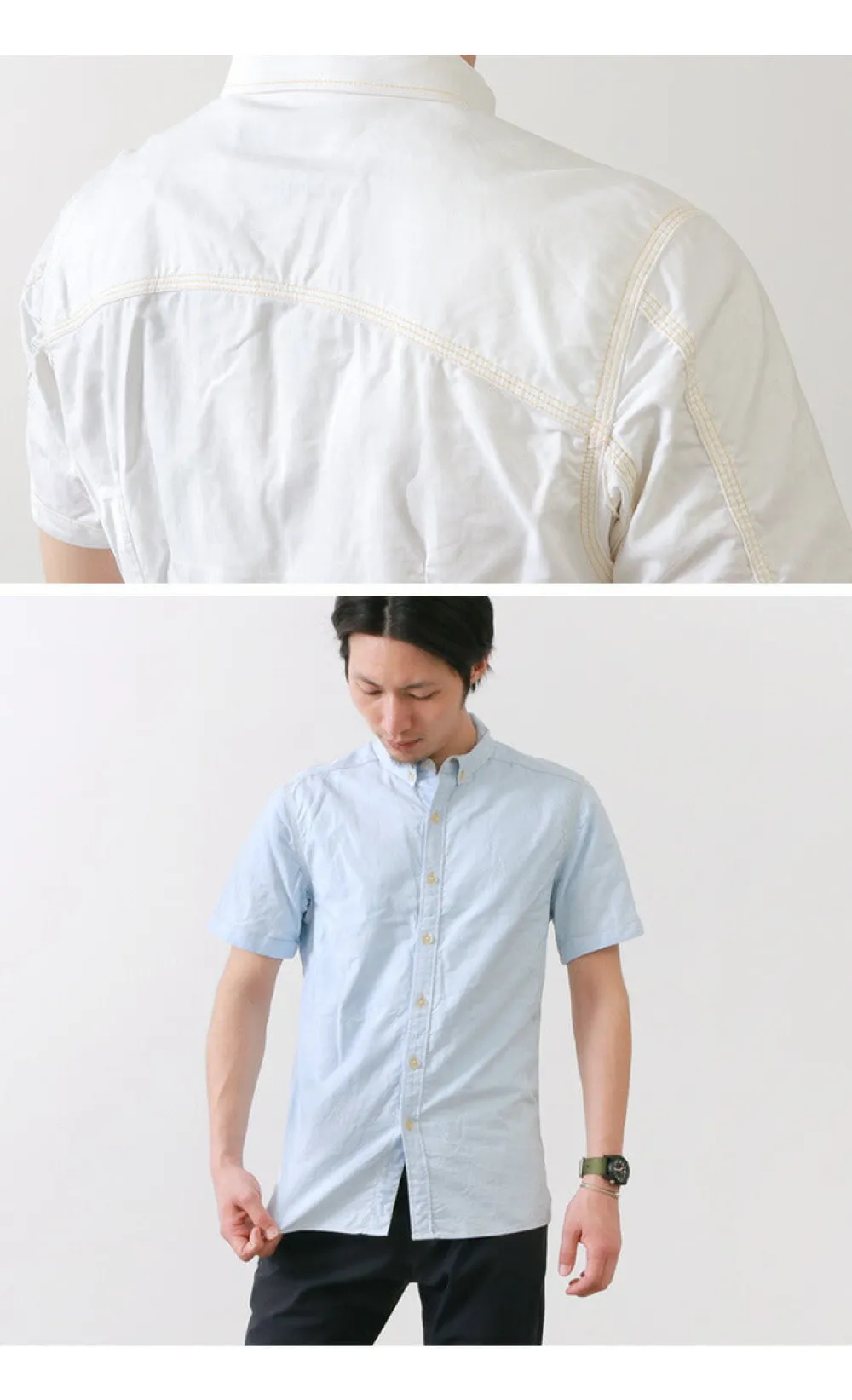 RE MADE IN TOKYO JAPAN Shirts^/ Yellow Stitched Short Sleeve Button Down Shirt