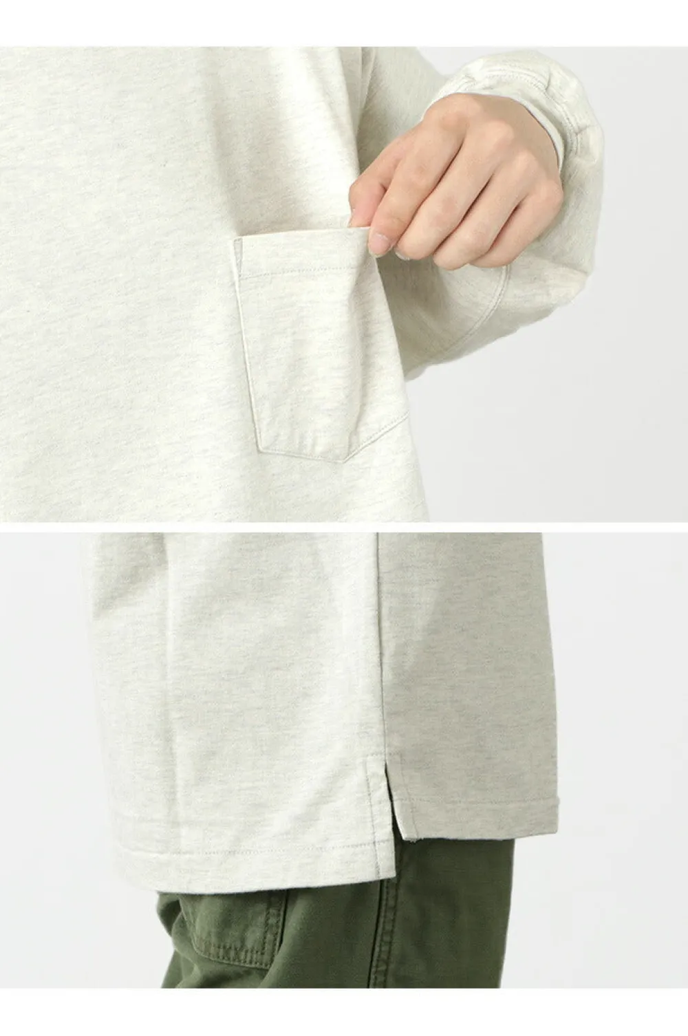 REMI RELIEF T-Shirts^/ Melange jersey long sleeve crew pocket T-shirt