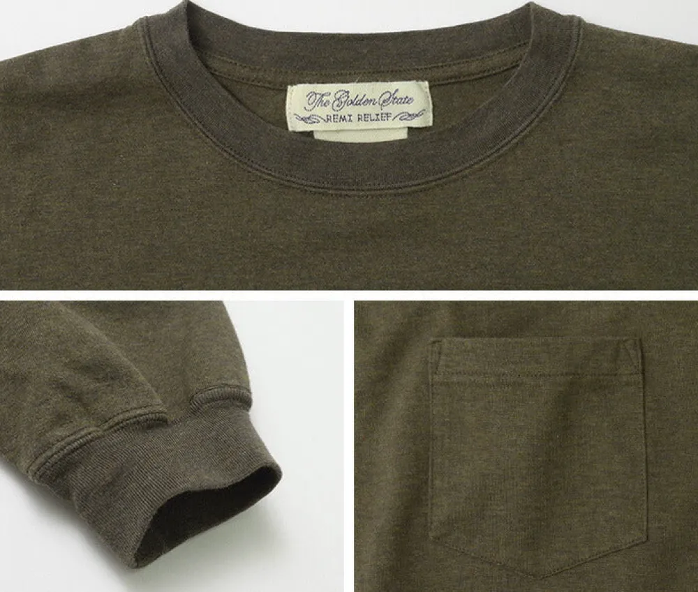 REMI RELIEF T-Shirts^/ Melange jersey long sleeve crew pocket T-shirt
