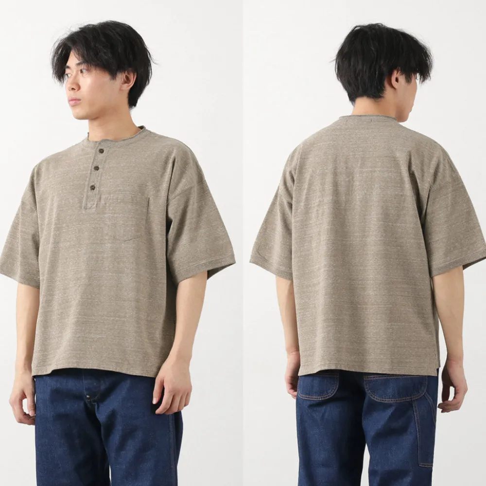 REMI RELIEF T-Shirts^/ Melange jersey short sleeve henley neck pocket T-shirt