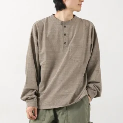 REMI RELIEF T-Shirts^/ Melange Jersey Long Sleeve Henley Neck Pocket T-Shirt