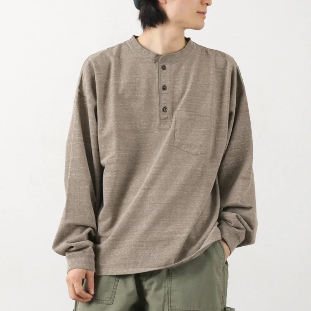 REMI RELIEF T-Shirts^/ Melange Jersey Long Sleeve Henley Neck Pocket T-Shirt