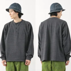 REMI RELIEF T-Shirts^/ Melange Jersey Long Sleeve Henley Neck Pocket T-Shirt