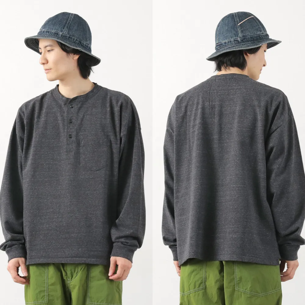 REMI RELIEF T-Shirts^/ Melange Jersey Long Sleeve Henley Neck Pocket T-Shirt