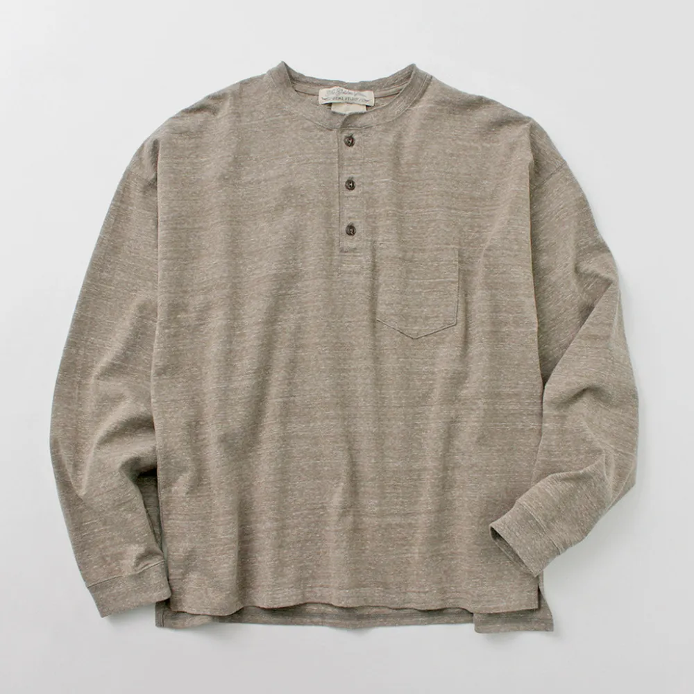REMI RELIEF T-Shirts^/ Melange Jersey Long Sleeve Henley Neck Pocket T-Shirt