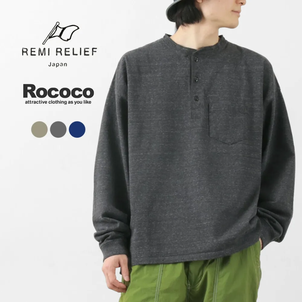 REMI RELIEF T-Shirts^/ Melange Jersey Long Sleeve Henley Neck Pocket T-Shirt