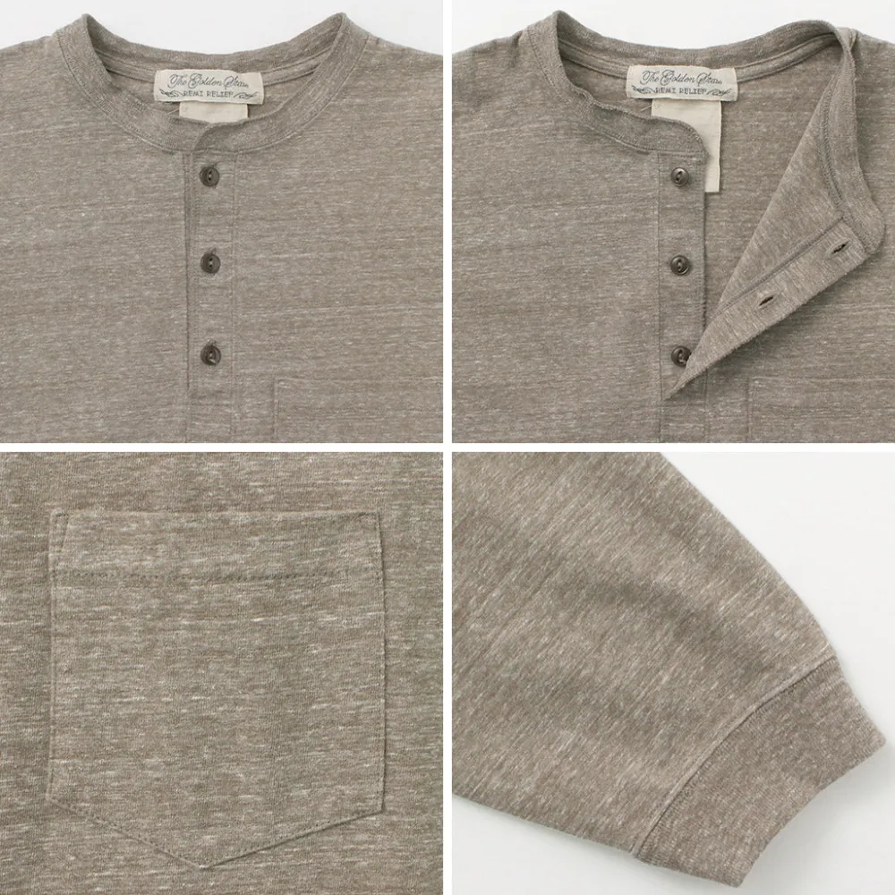 REMI RELIEF T-Shirts^/ Melange Jersey Long Sleeve Henley Neck Pocket T-Shirt