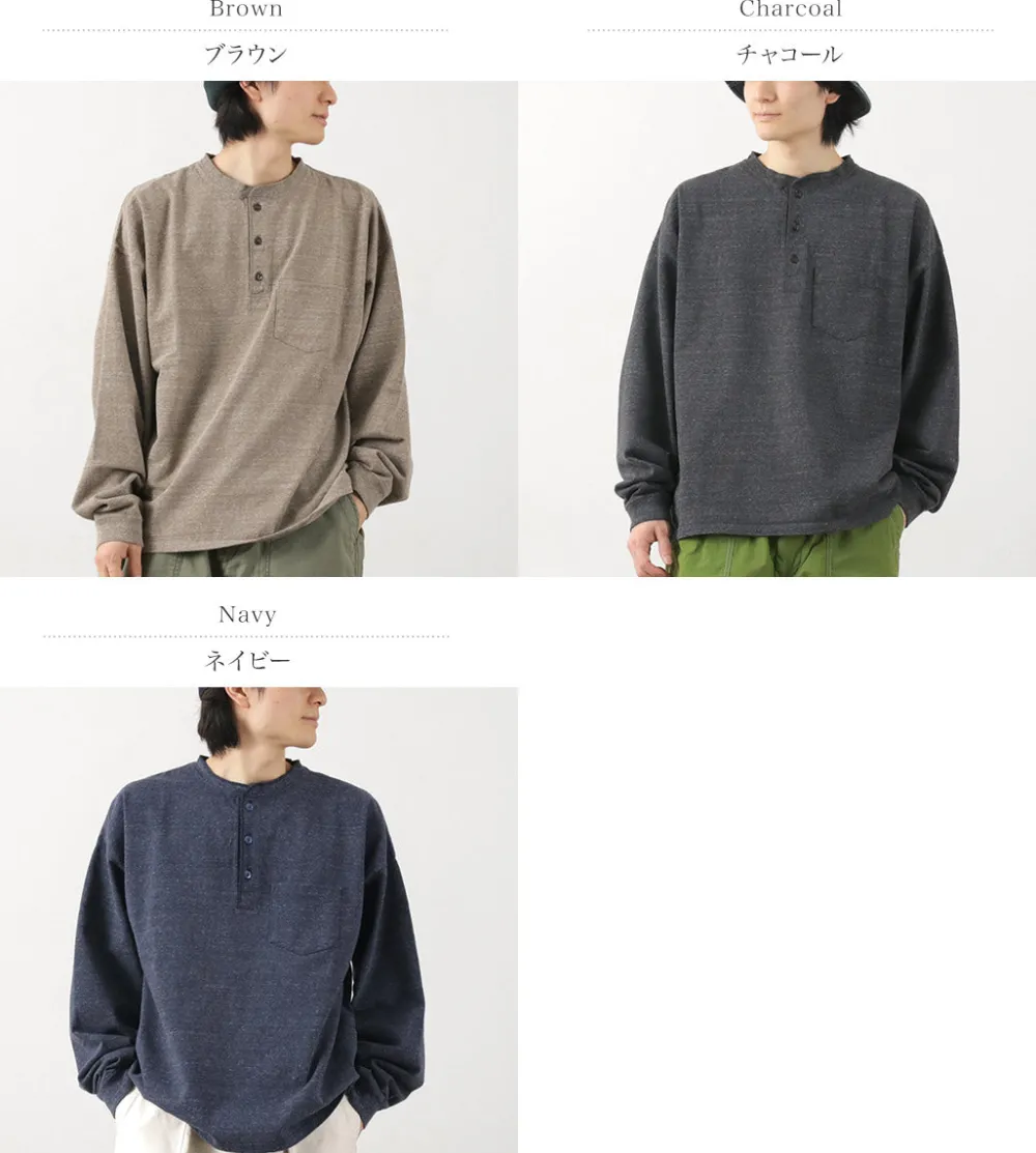 REMI RELIEF T-Shirts^/ Melange Jersey Long Sleeve Henley Neck Pocket T-Shirt