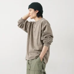 REMI RELIEF T-Shirts^/ Melange Jersey Long Sleeve Henley Neck Pocket T-Shirt