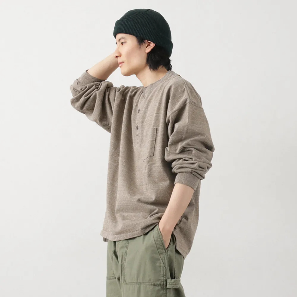REMI RELIEF T-Shirts^/ Melange Jersey Long Sleeve Henley Neck Pocket T-Shirt