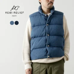 REMI RELIEF Down Wear|Vests^/ Natural Processed Denim Down Vest
