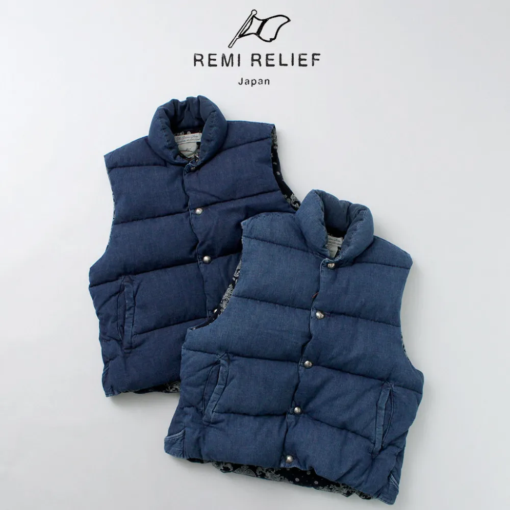REMI RELIEF Down Wear|Vests^/ Natural Processed Denim Down Vest