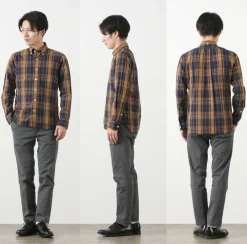ROCOCO Shirts^/ Cotton Linen Madras Check Button-down Shirt