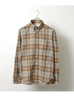 ROCOCO Shirts^/ Cotton Linen Madras Check Button-down Shirt