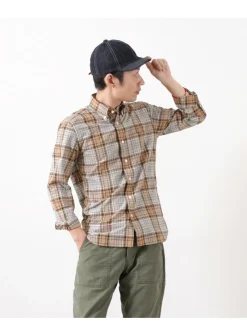 ROCOCO Shirts^/ Cotton Linen Madras Check Button-down Shirt