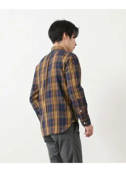 ROCOCO Shirts^/ Cotton Linen Madras Check Button-down Shirt