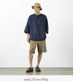ROCOCO T-Shirts^/ Linen cloth Henley Neck T-Shirt