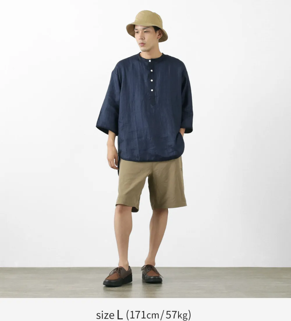 ROCOCO T-Shirts^/ Linen cloth Henley Neck T-Shirt