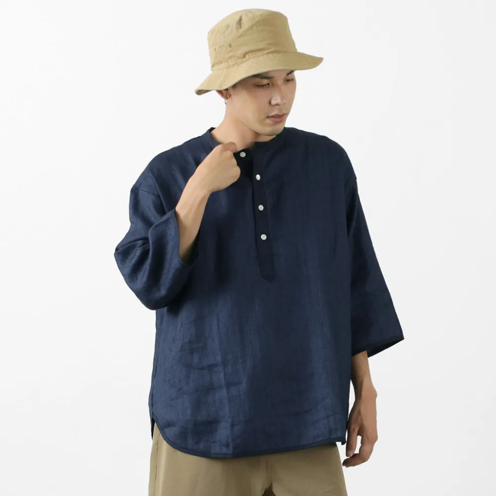 ROCOCO T-Shirts^/ Linen cloth Henley Neck T-Shirt