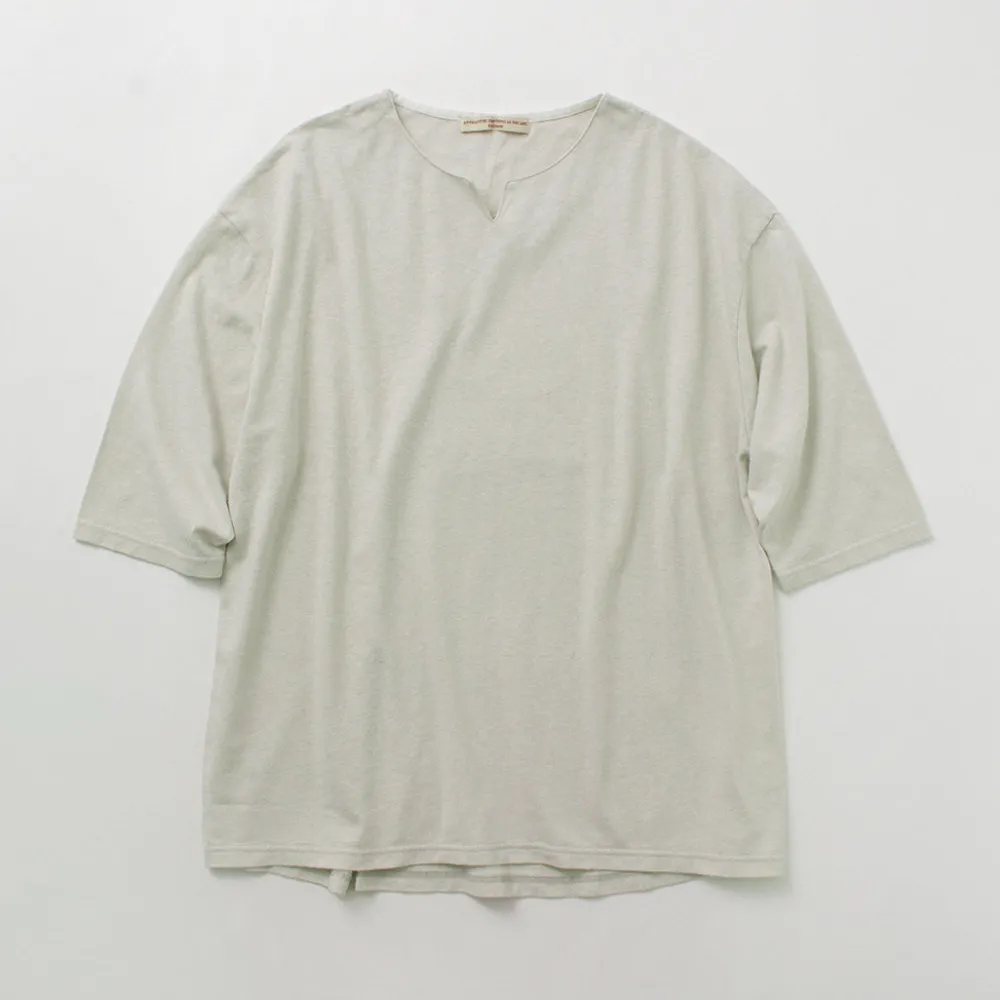 ROCOCO T-Shirts^/ Linen Cotton Key Neck T-Shirt