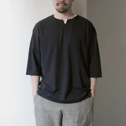 ROCOCO T-Shirts^/ Linen Cotton Key Neck T-Shirt