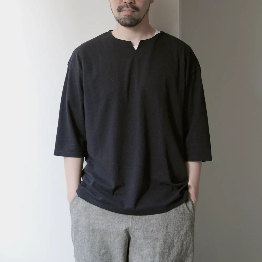 ROCOCO T-Shirts^/ Linen Cotton Key Neck T-Shirt