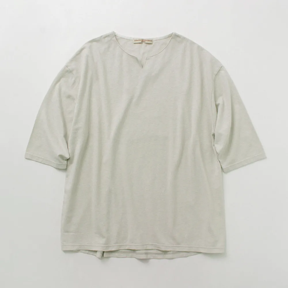 ROCOCO T-Shirts^/ Linen Cotton Key Neck T-Shirt