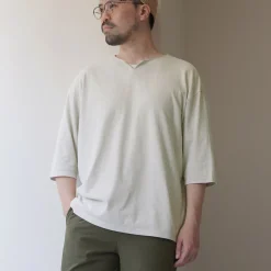 ROCOCO T-Shirts^/ Linen Cotton Key Neck T-Shirt