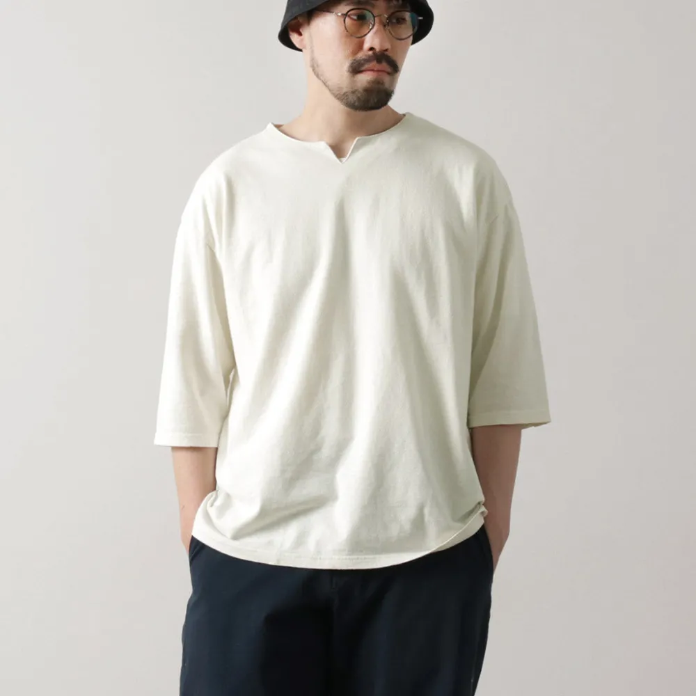 ROCOCO T-Shirts^/ Linen Cotton Key Neck T-Shirt