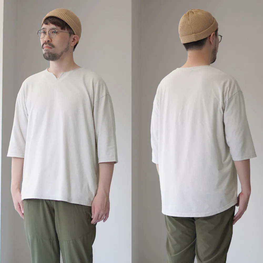 ROCOCO T-Shirts^/ Linen Cotton Key Neck T-Shirt