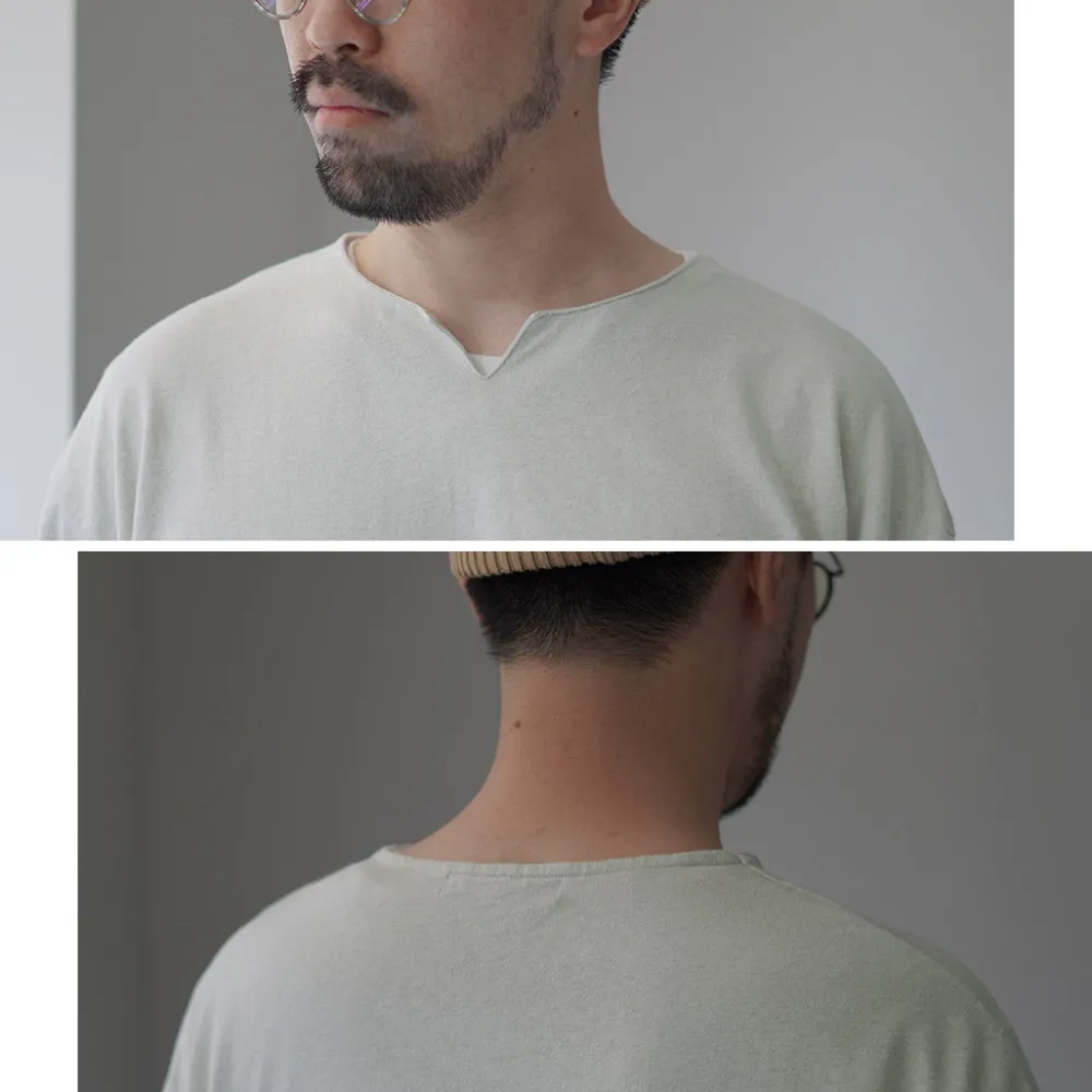 ROCOCO T-Shirts^/ Linen Cotton Key Neck T-Shirt