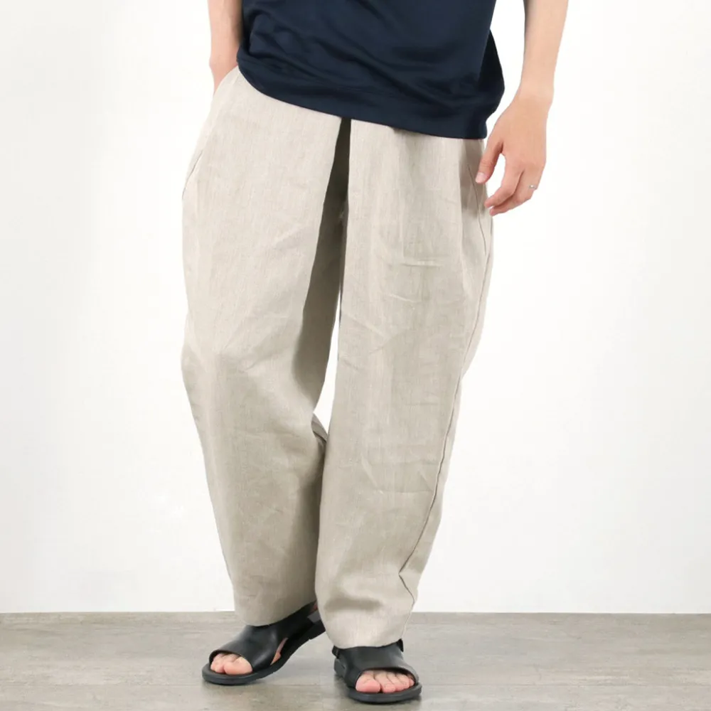 ROCOCO Trousers^/ Vintage Linen Wide Tucked Easy Pants