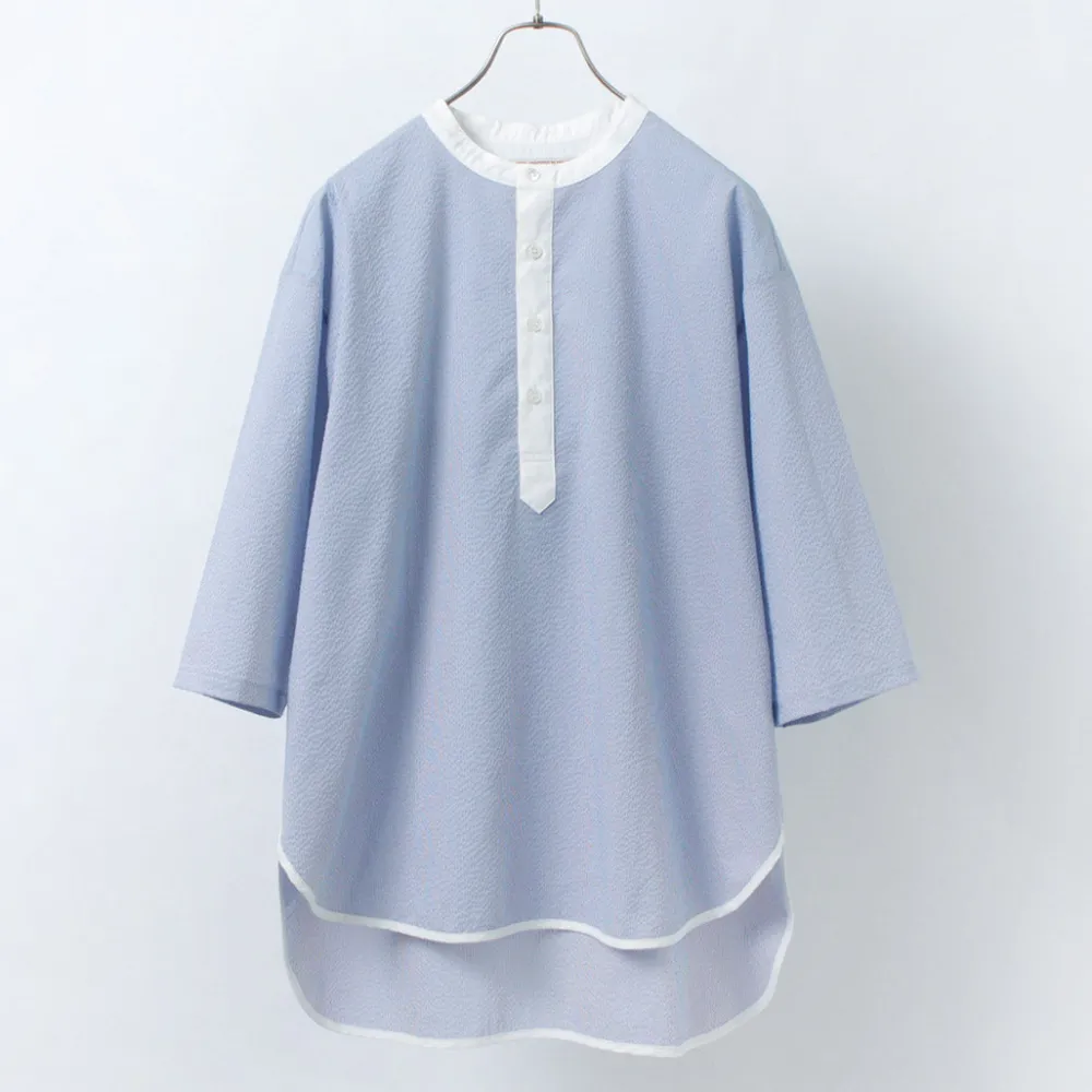 ROCOCO T-Shirts^/ Woven seersucker henley neck T-shirt