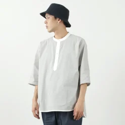 ROCOCO T-Shirts^/ Woven seersucker henley neck T-shirt