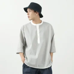 ROCOCO T-Shirts^/ Woven seersucker henley neck T-shirt