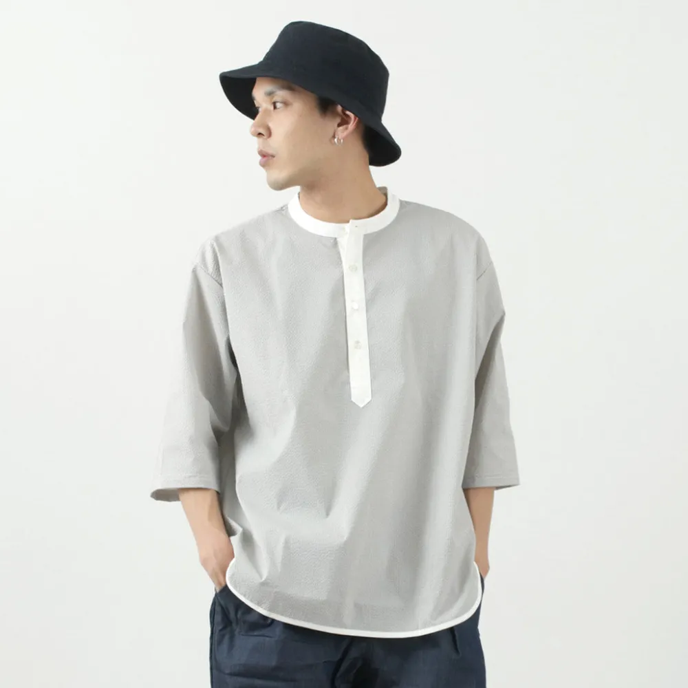 ROCOCO T-Shirts^/ Woven seersucker henley neck T-shirt