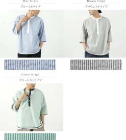 ROCOCO T-Shirts^/ Woven seersucker henley neck T-shirt