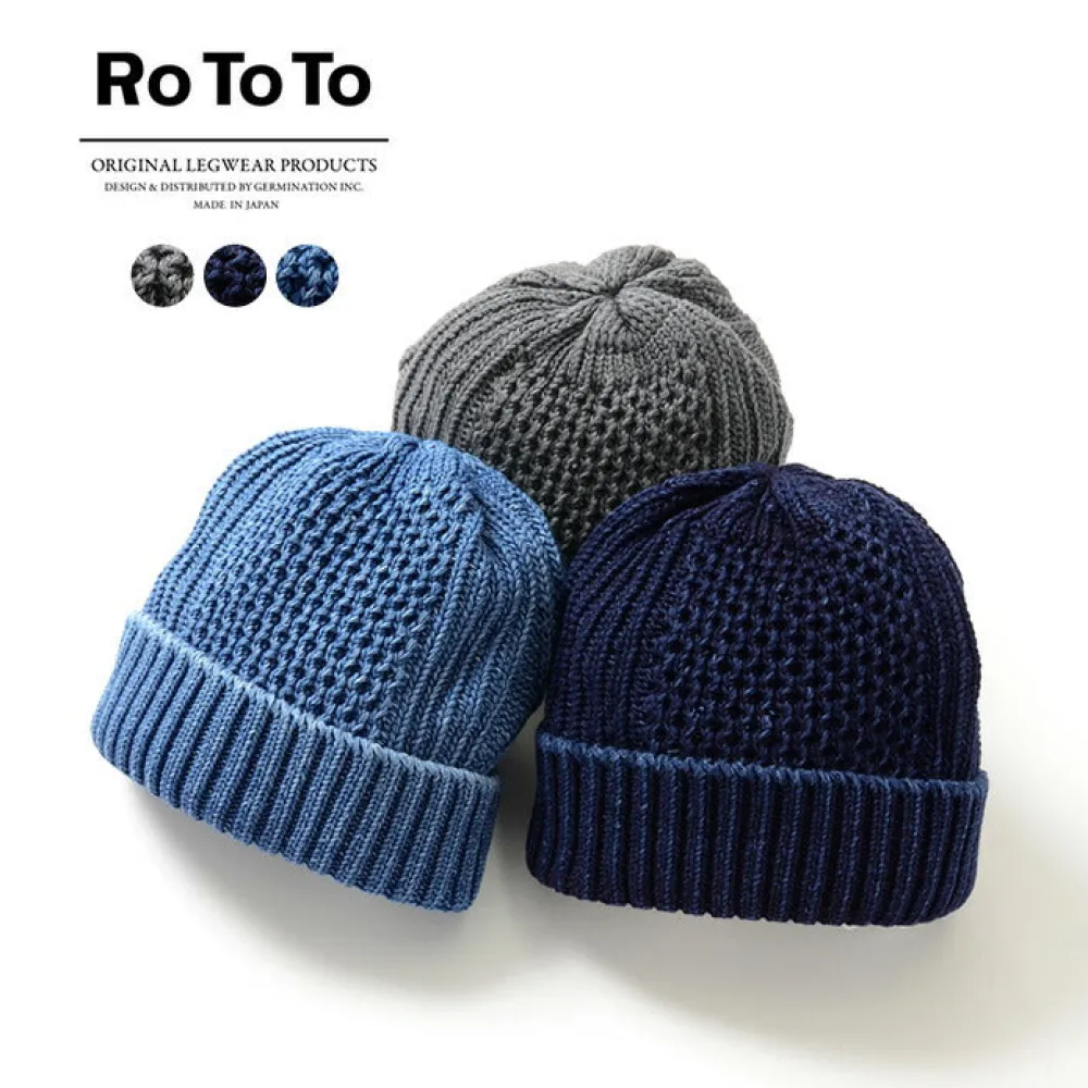 ROTOTO Hats^/ Aran Cable Indigo Wax Cap
