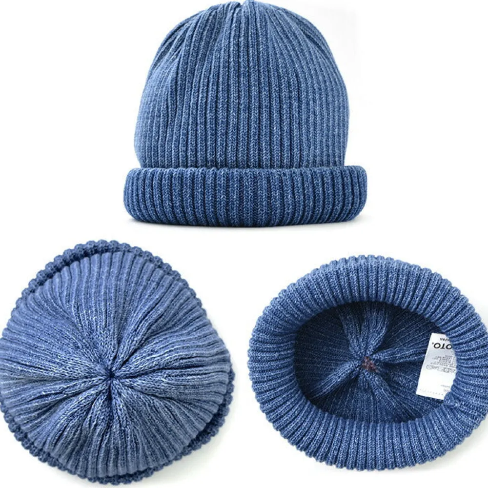 ROTOTO Hats^/ Indigo Cotton Roll Up Beanie