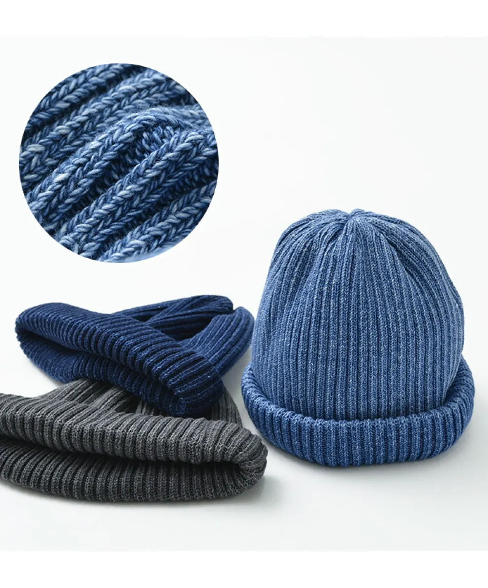 ROTOTO Hats^/ Indigo Cotton Roll Up Beanie